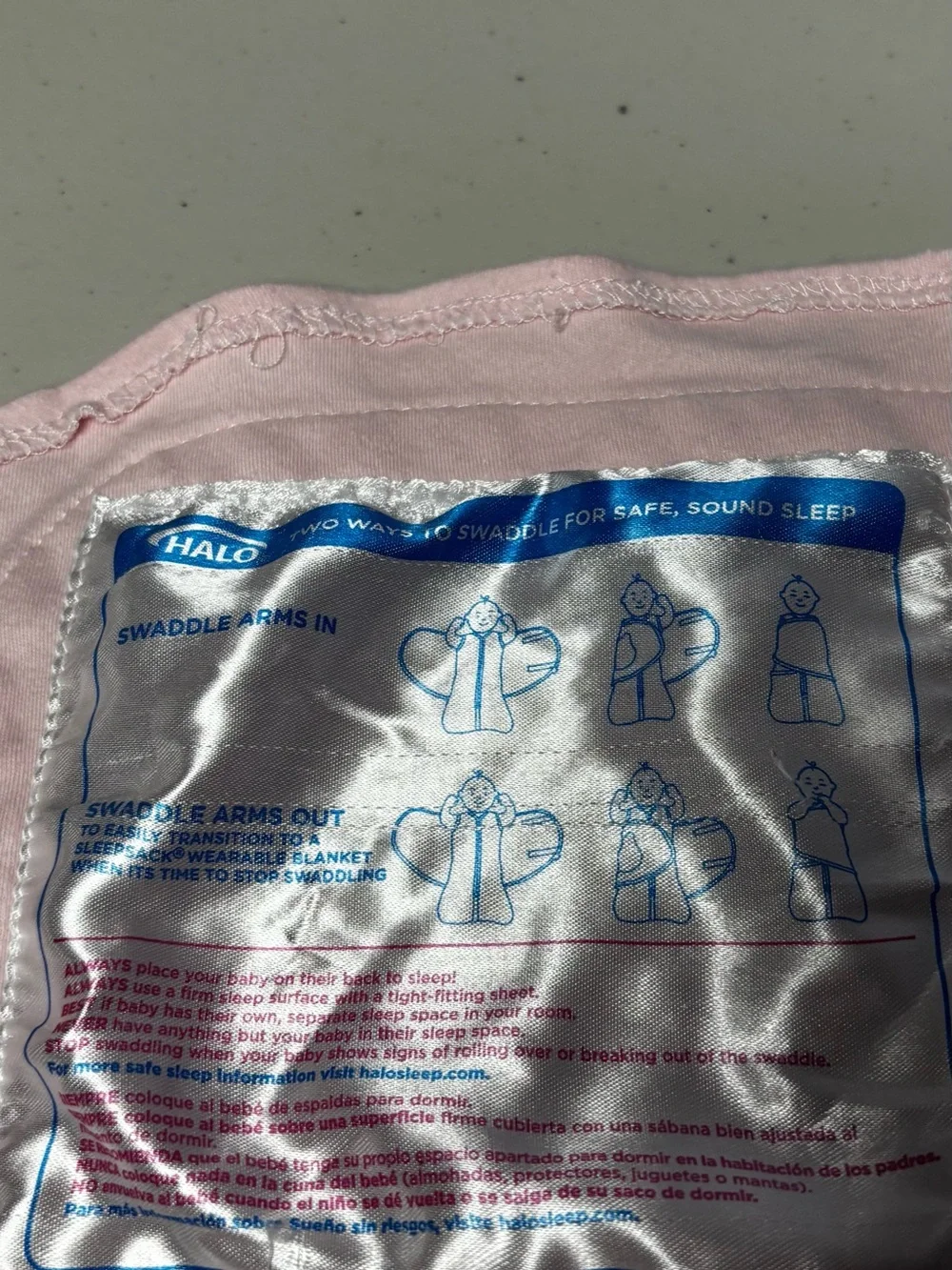 HALO Newborn Pink Sleep Sack Swaddle with Embroidered Moon and Stars